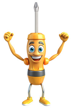 recommend clip art: 3D screwdriver funny cartoon character with a smiling face workshop tool