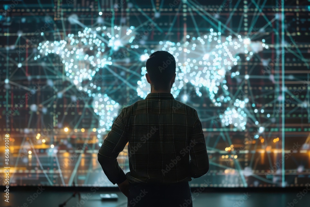 Aufkleber man monitoring transportation network with ai technology supply chain optimization concept