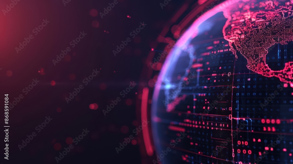 Poster futuristic banner showcasing a digital globe with glowing elements and sleek design with copy space