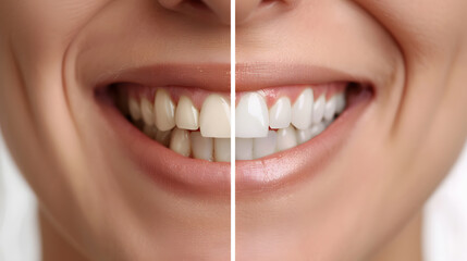 Perfect smile before and after bleaching. Dental care and whitening teeth