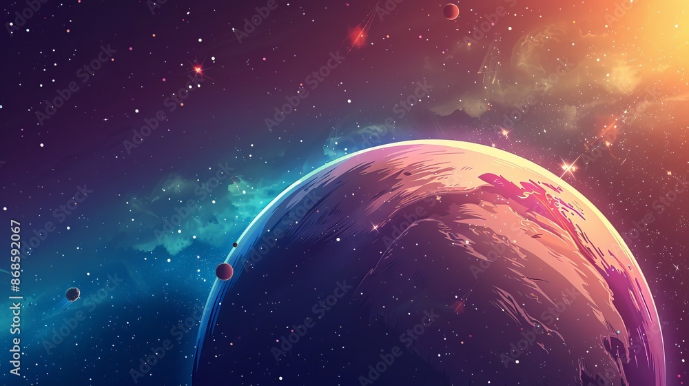 Wall mural stunning vector illustration of a distant planet in space with glowing atmosphere and stars
