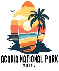 Acadia National Park Maine Surfing Vintage Retro Surfboard Surfer