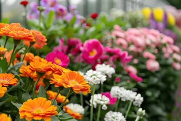 Hightech flower garden with sleek, modern aesthetics with copy space