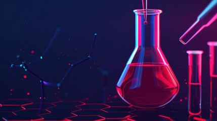 Hightech illustration of scientific research with vibrant neon accents and modern aesthetics with copy space
