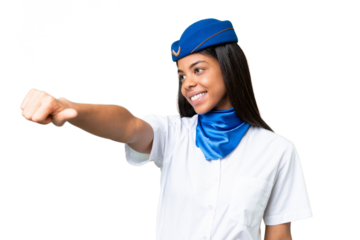 Airplane stewardess African american woman over isolated background giving a thumbs up gesture