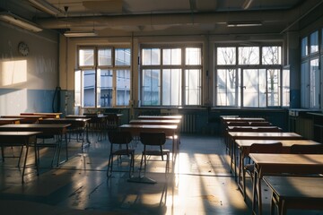 empty classroom due to coronavirus pandemic