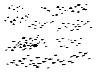 魚の群れのシルエット_魚影のイラスト素材セット