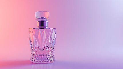 "Transparent colorful perfume bottles on a gradient background, featuring a blend of different colors, creating a luxurious and eye-catching setting perfect for showcasing the elegance and variety 