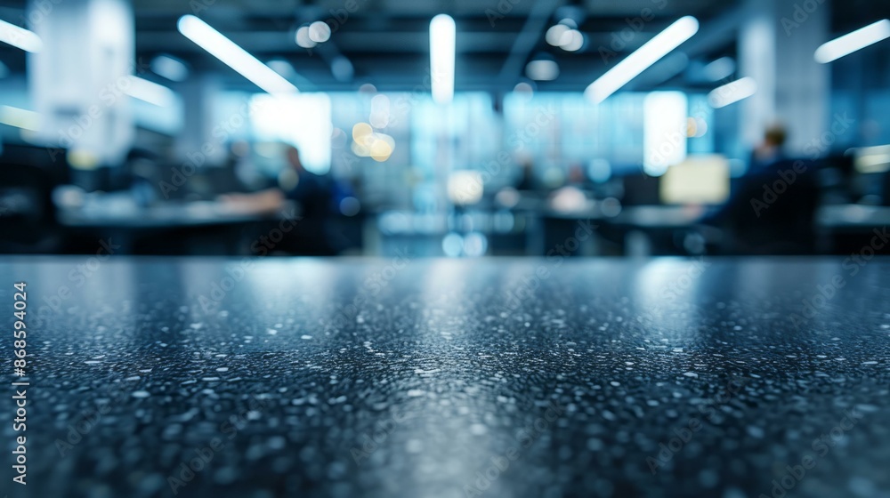 Poster empty desk in modern office. modern office space with empty desk in focus and blurred background of 
