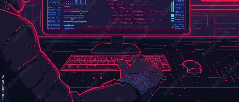 Fototapete minimalist depiction of a computer system with abstract cyber visuals and clean lines with copy spac