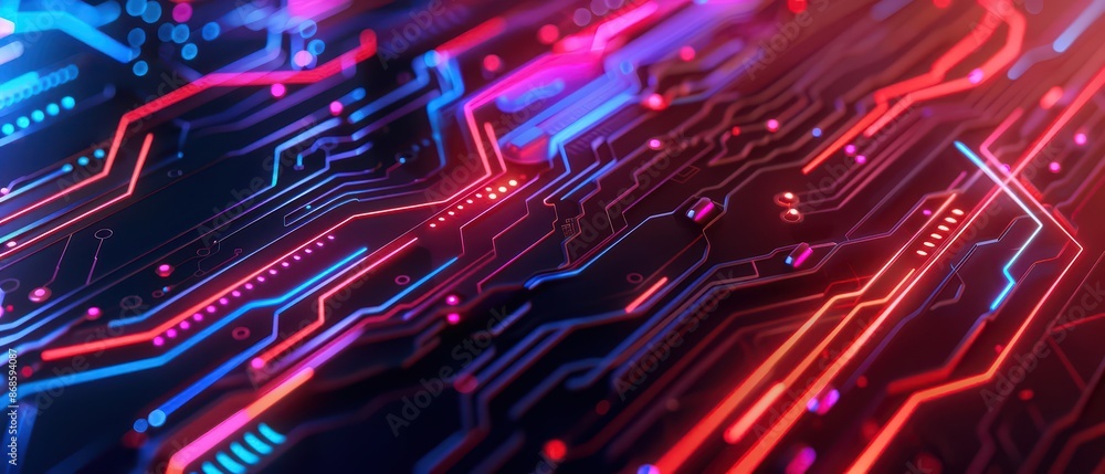 Fototapete minimalist depiction of a computer system with abstract cyber visuals and clean lines with copy spac