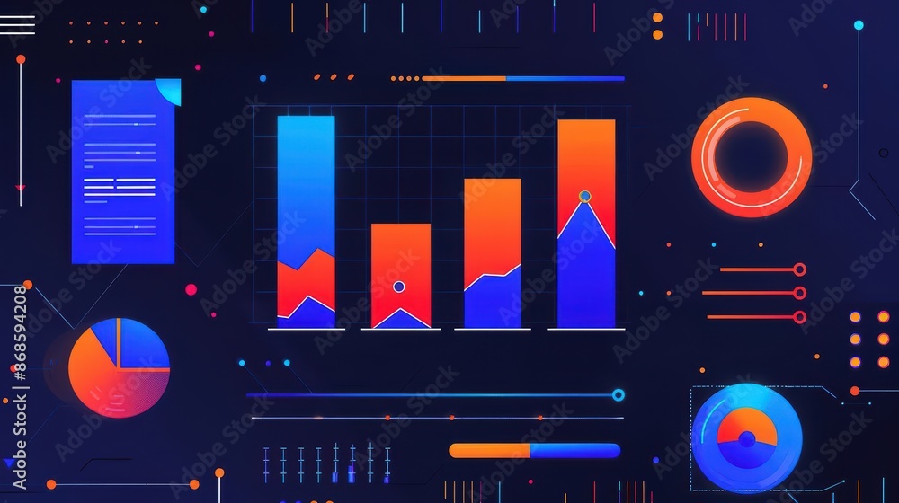 Poster minimalist depiction of business strategy with abstract cyber visuals and clean lines with copy spac