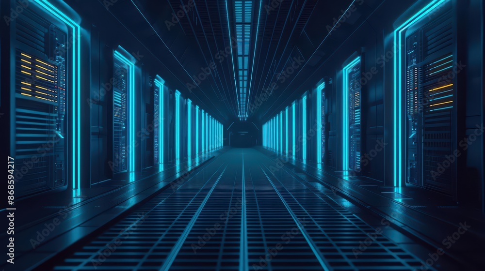 Poster minimalist depiction of the industry with abstract cyber visuals and clean lines with copy space