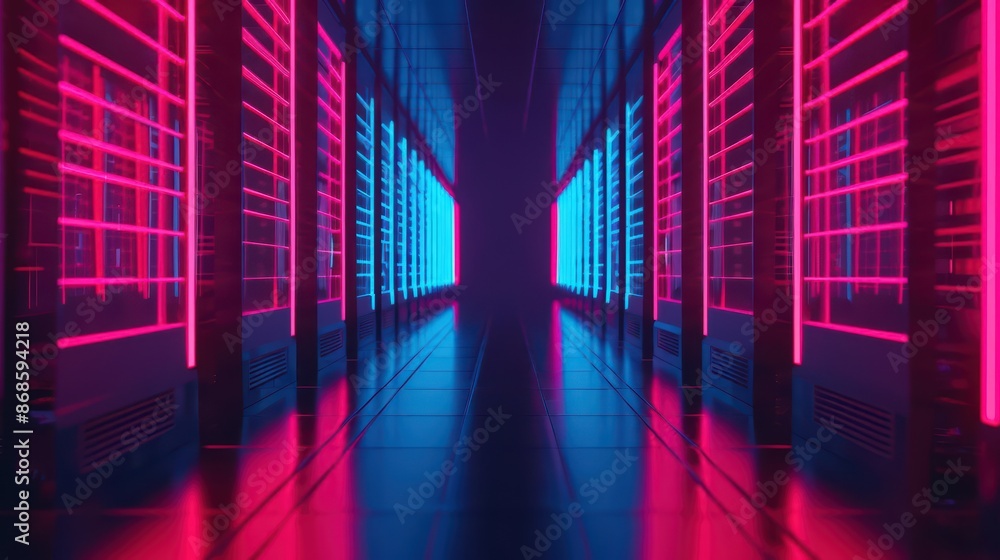 Poster minimalist depiction of the industry with abstract cyber visuals and clean lines with copy space