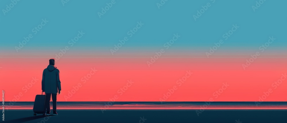 Aufkleber minimalist representation of travel with abstract cyber visuals and clean lines with copy space