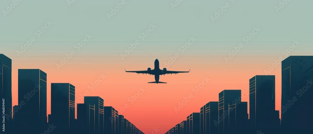 Poster minimalist representation of travel with abstract cyber visuals and clean lines with copy space