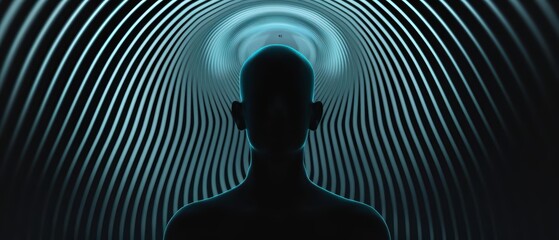 Modern cyber design with radiant light beams outlining a hand casting futuristic magic, with copy space