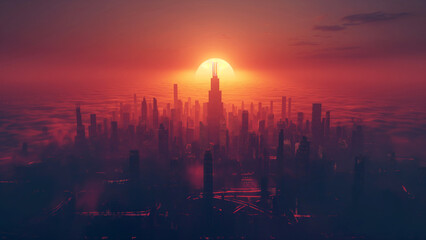 Fototapeta premium A sunrise over a minimalist city skyline