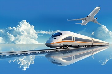 High-Speed Trains in Motion and Plane: Showcasing Convenient Transportation, Technological Advancement, and the Integration of Air and Rail for Efficient Mobility