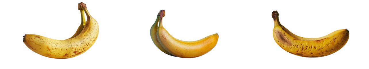 set of a ripe yellow banana on transparent background