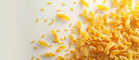 Obraz premium A pile of yellow pasta with a white background