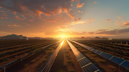 Fototapeta premium a solar farm at sunrise