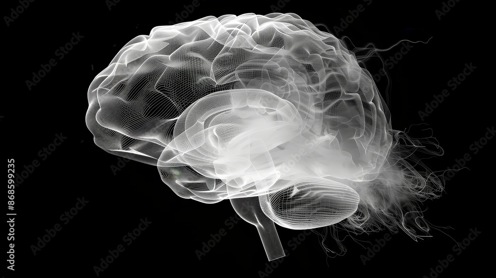 Aufkleber monochrome illustration of a brain with glowing neural network connections, representing artificial 