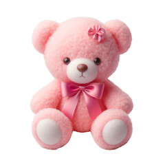 Cute pink teddy bear with ribbon, Teddy bear plush stuffed puppet with ribbon isolated on transparent background PNG Image
