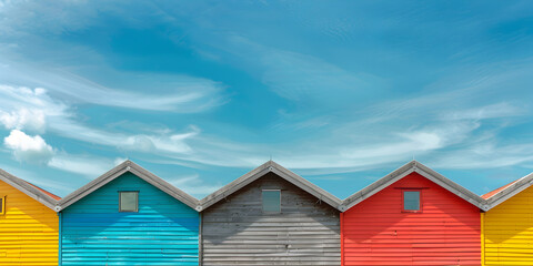 Bright Beach Huts with Signboard