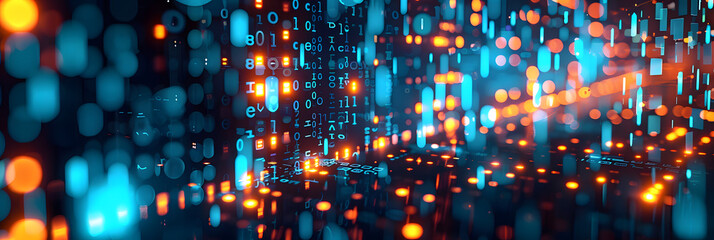 Obraz premium Digital background perfect for tech processes, neural networks, artificial intelligence, data transfer and encryption, digital archives, sound and graphic presentations, science, education, etc.