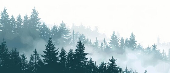 Fototapeta premium A forest with trees in the background and a foggy sky