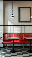 Retro American diner with wall poster mockup