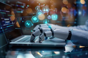 AI chat bot chat with businessman provide smart solution to solving business task. Artificial Intelligence power answer engine offer smart response conversation data to assist user accomplishment.