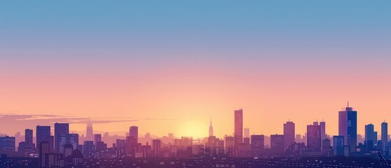 Obraz premium A city skyline with a beautiful sunset in the background