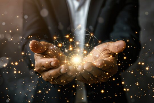 Businessman hand hold customer retention network and acquiring new customers and partnership for business growth and expansion globally. Maintain strong customer royalty, and marketing strategy