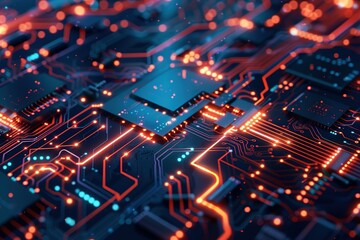 Fototapeta premium Circuit board hi tech, mechanical technology contemporary modern conceptual tech background with space for your copy