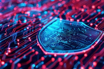 concept of cyber security, shape of shield combined with electronic pattern
