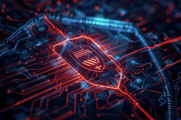 concept of cyber security, shape of shield combined with electronic pattern