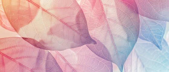A colorful leafy background with pink, purple, and blue leaves