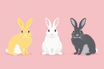 Fototapeta premium Isolated in pastel pink background, flat illustration style, with rabbits
