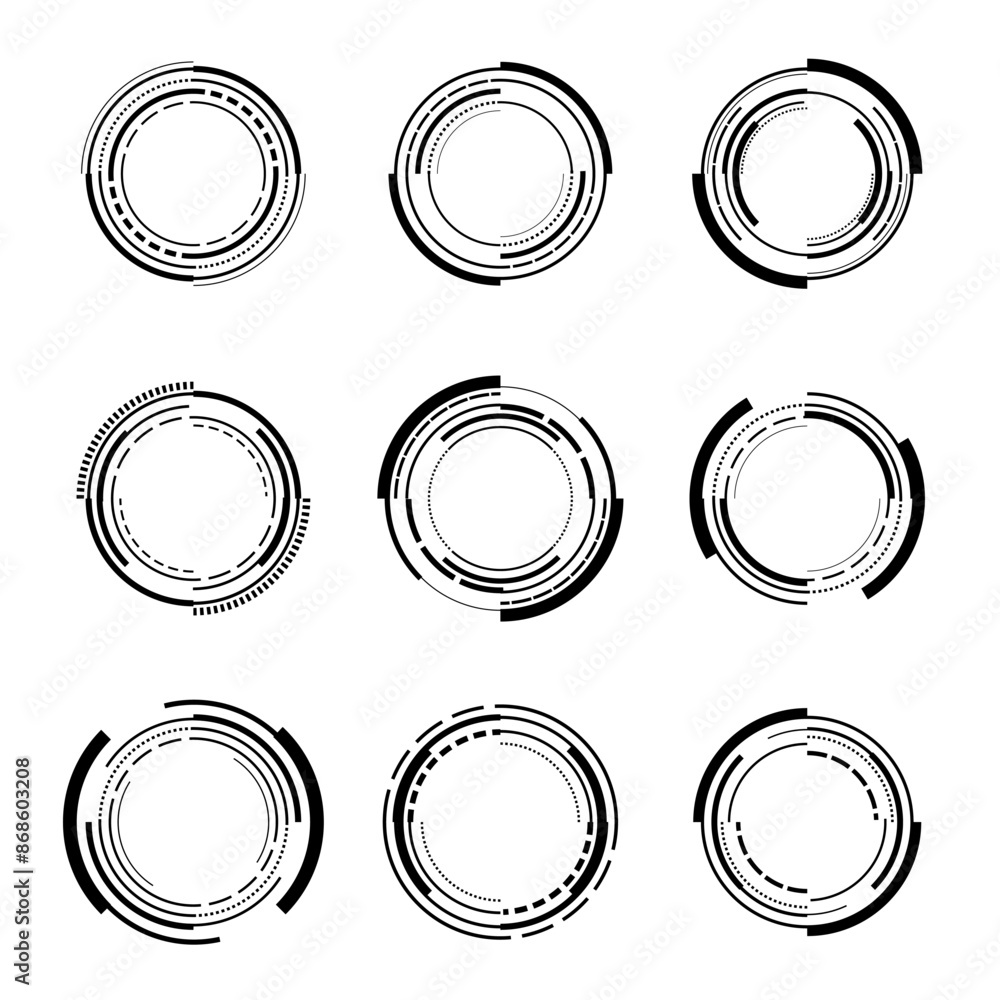 Poster set of sci fi black circle user interface elements technology futuristic design modern creative on b