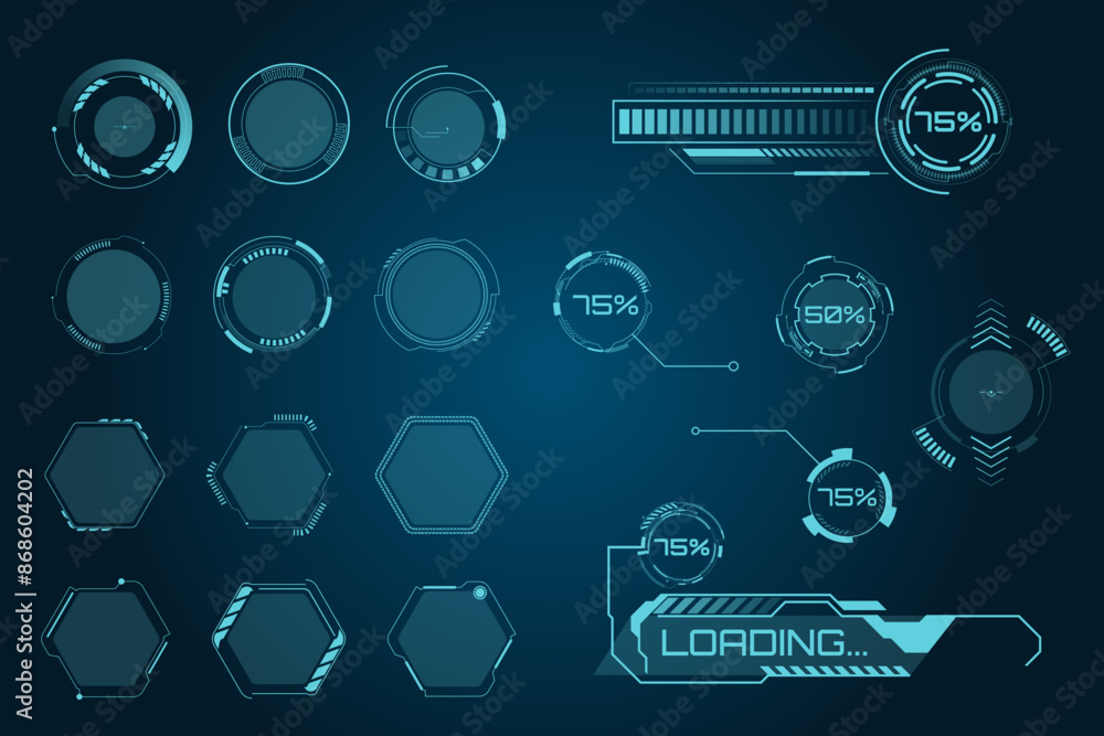 Poster elements in cyberpunk style. futuristic technology icons. charge level, percentage. abstract geometr