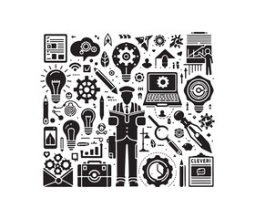 Clever Concepts vector art graphic resources silhouette vector style, white background