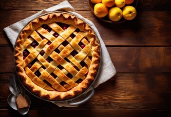 rustic pie golden homemade baking pastry dessert wooden table, crust, flaky, delicious, sweet, tasty, aroma, fresh, oven, kitchen, filling, fruits, apples