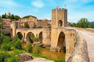 Bridge over the river Fluvia in the medieval village  Besalú, province Girona, Catalonia, Spain