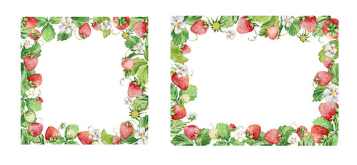 Watercolor straberry frames set