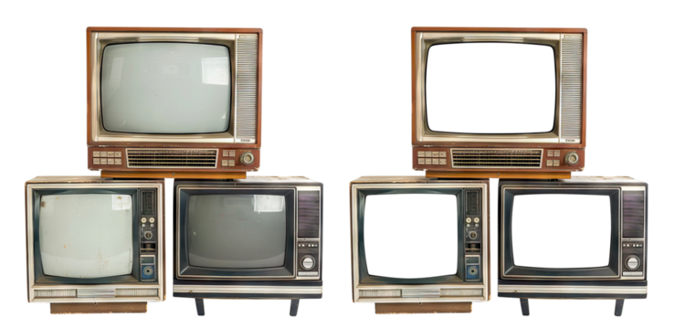 Retro TV boxes cut out with frame screen cut out
