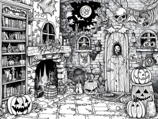 Naklejka premium Halloween, Colouring in Page