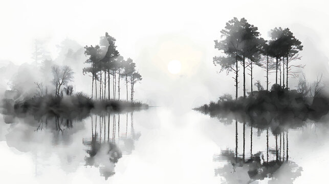 Watercolor black and white beautiful natural art