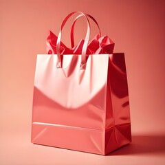 Close up isolated shiny pink gift bag with copy space